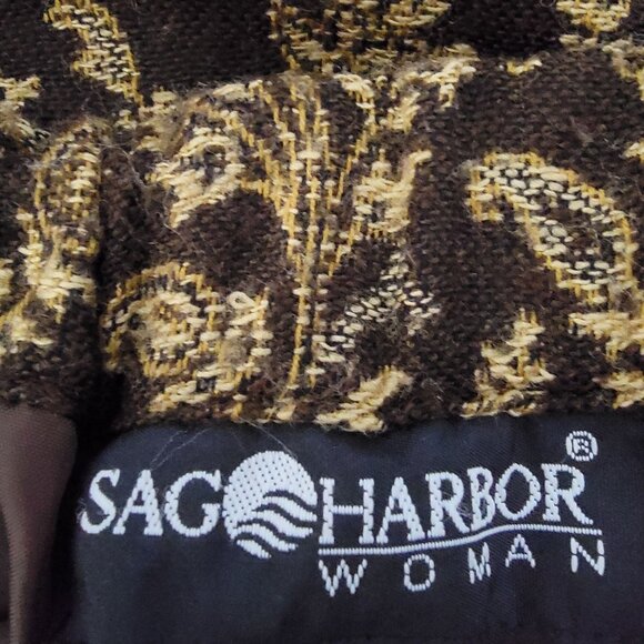 VTG Sag Harbor Womens Midi Skirt Faux Wrap Sz 2XL Brown & Gold Brocade Preppy - Picture 3 of 12